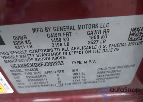 2015 Buick Enclave Premium from USA, damaged, VIN 5GAKRCKD6FJ382233